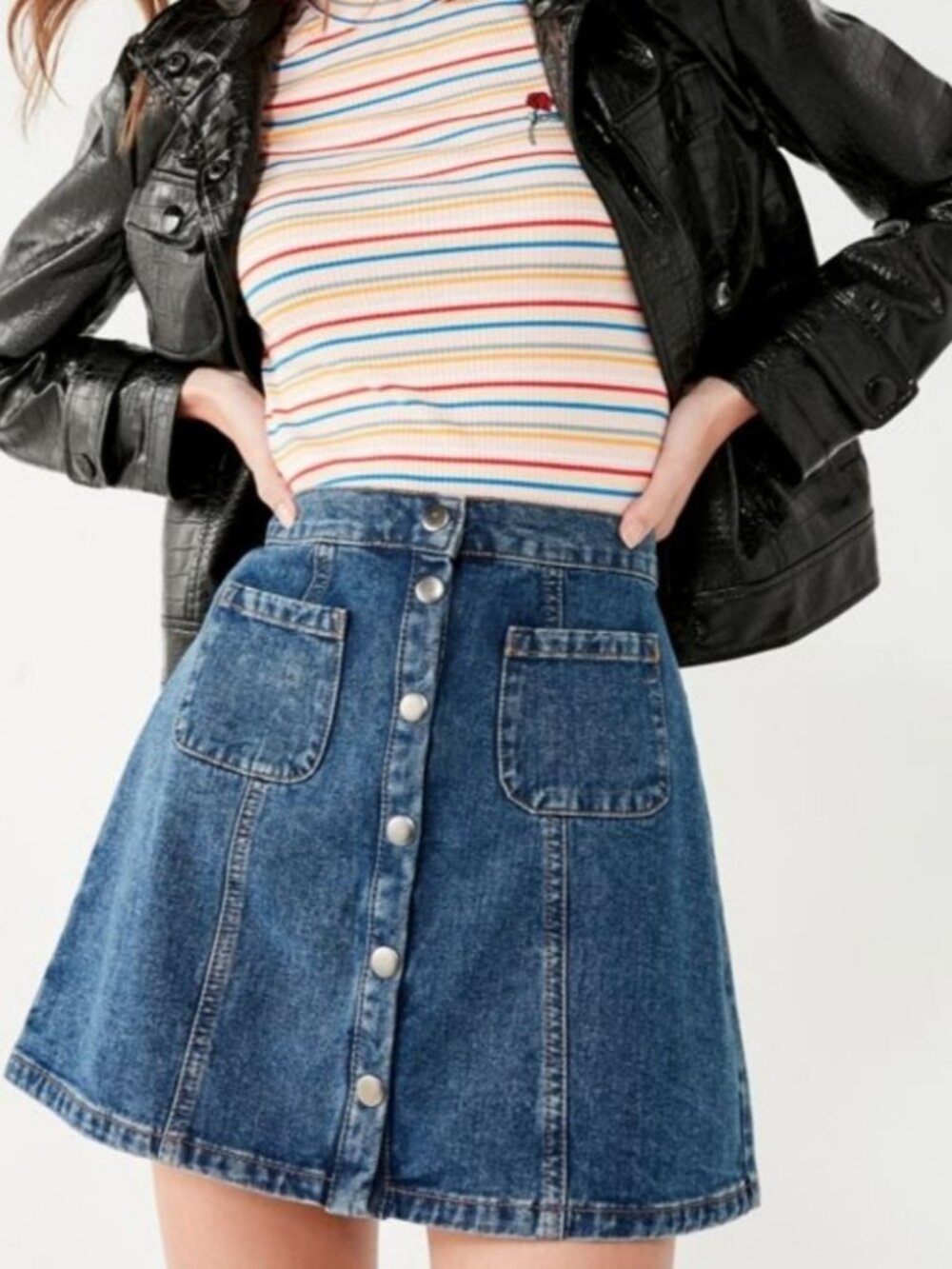 BDG Denim Button-Front Mini Skirt in Blue